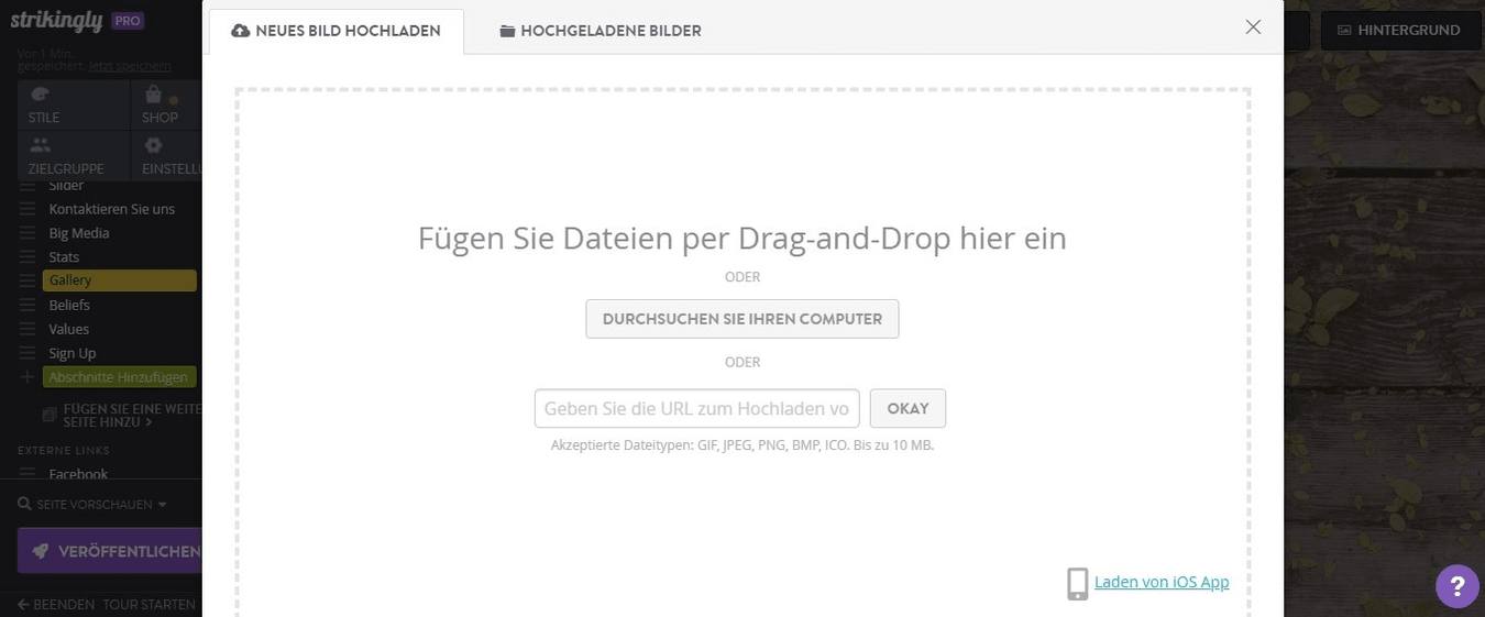screenshot aus Strikingly - Bild hinzufügen screenshot aus Strikingly - Bild hinzufügen